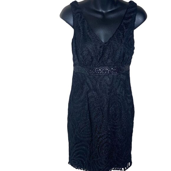 Aidan Aidan mattox black lace overlay dress shimmer sequin 4 fairy Whimsigoth - Picture 1 of 6